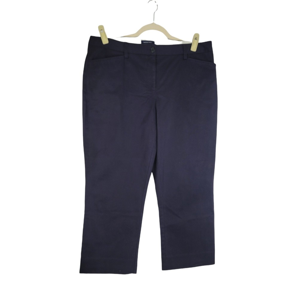 Lands End Women's High Rise Straight Leg Chino Crop Pants Blue Fit 2 size 16 NEW